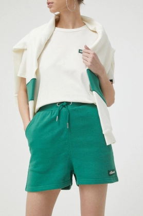 Ellesse pantaloni scurti femei, culoarea verde, cu imprimeu, high waist