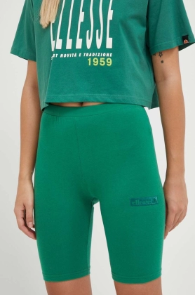 Ellesse pantaloni scurti femei, culoarea verde, neted, medium waist