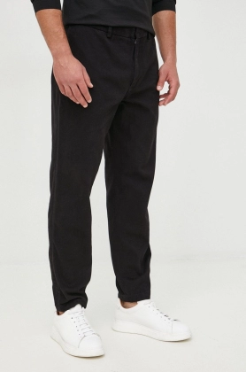 Emporio Armani pantaloni de bumbac barbati, culoarea negru, drept