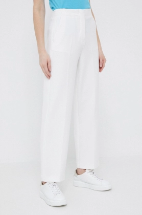 Emporio Armani pantaloni femei, culoarea alb, lat, high waist