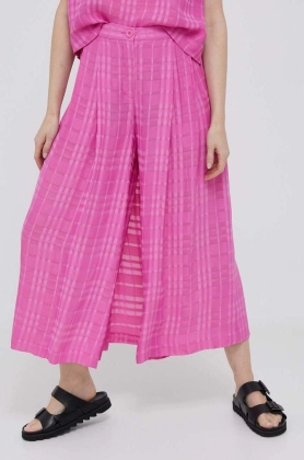 Emporio Armani pantaloni femei, culoarea roz, lat, high waist