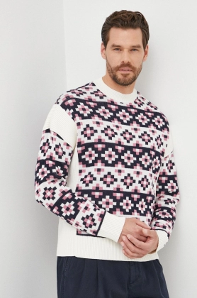 Emporio Armani pulover de lana barbati, culoarea alb, calduros