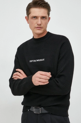 Emporio Armani pulover de lana barbati, culoarea negru