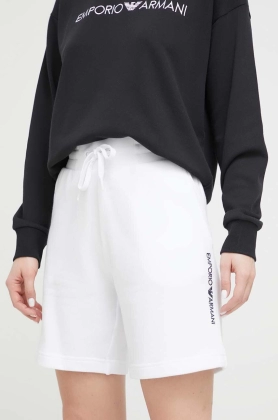 Emporio Armani Underwear pantaloni scurti femei, culoarea alb, cu imprimeu, high waist