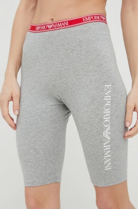 Emporio Armani Underwear pantaloni scurti femei, culoarea gri, cu imprimeu, medium waist