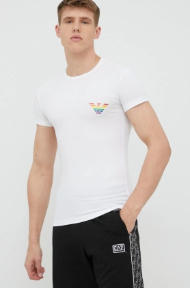 Emporio Armani Underwear tricou barbati, culoarea alb, cu imprimeu