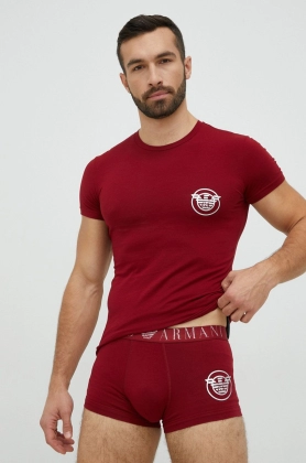 Emporio Armani Underwear tricou si boxeri culoarea bordo, cu imprimeu