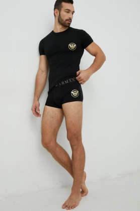 Emporio Armani Underwear tricou si boxeri culoarea negru, cu imprimeu