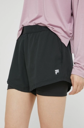 Fila pantaloni scurti de alergare Racine femei, culoarea negru, neted, high waist