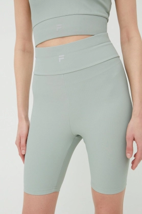 Fila pantaloni scurti de antrenament Cassino femei, culoarea verde, neted, high waist