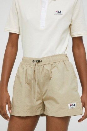 Fila pantaloni scurti femei, culoarea bej, high waist