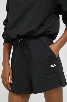 Fila pantaloni scurti femei, culoarea negru, neted, high waist