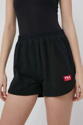 Fila pantaloni scurti femei, culoarea negru, neted, high waist