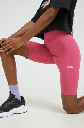 Fila pantaloni scurti femei, culoarea roz, neted, high waist