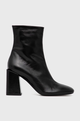 Furla cizme de piele Block Boot femei, culoarea negru, cu toc drept