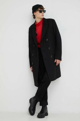 G-Star Raw palton de lana culoarea negru, de tranzitie, cu doua randuri de nasturi