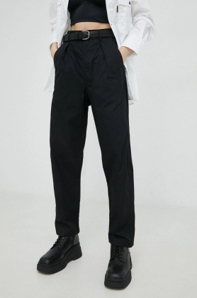 G-Star Raw pantaloni de bumbac femei, culoarea negru, fason chinos, high waist