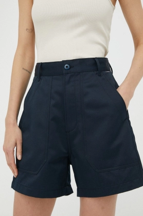 G-Star Raw pantaloni scurti femei, culoarea albastru marin, neted, high waist