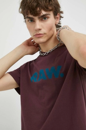 G-Star Raw tricou din bumbac culoarea bordo, cu imprimeu