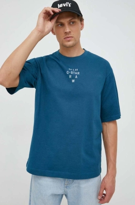 G-Star Raw tricou din bumbac culoarea turcoaz, cu imprimeu