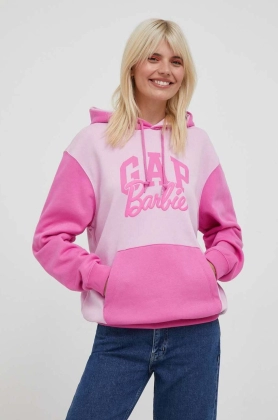 GAP bluza Barbie femei, culoarea roz, cu gluga, cu imprimeu