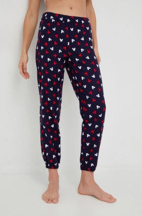 GAP pantaloni de pijama Mickey Mouse femei, culoarea albastru marin