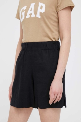 GAP pantaloni scurti din in culoarea negru, neted, high waist