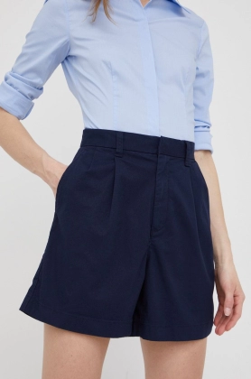 GAP pantaloni scurti femei, culoarea albastru marin, neted, high waist