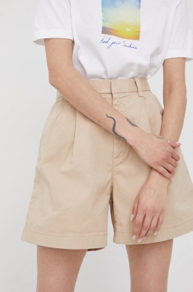 GAP pantaloni scurti femei, culoarea bej, neted, high waist