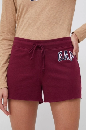 GAP pantaloni scurti femei, culoarea bordo, cu imprimeu, medium waist