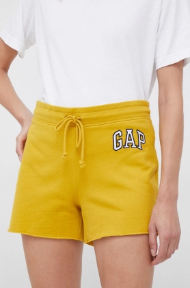 GAP pantaloni scurti femei, culoarea galben, cu imprimeu, medium waist