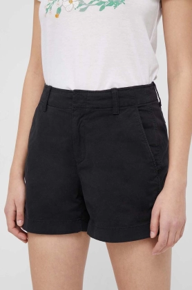 GAP pantaloni scurti femei, culoarea negru, neted, medium waist