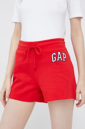 GAP pantaloni scurti femei, culoarea rosu, cu imprimeu, high waist