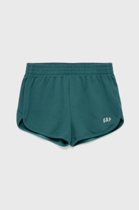 GAP pantaloni scurti femei, culoarea verde, cu imprimeu, high waist