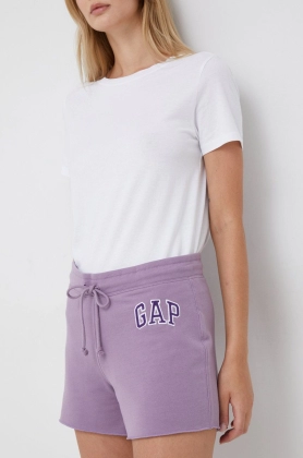 GAP pantaloni scurti femei, culoarea violet, cu imprimeu, high waist