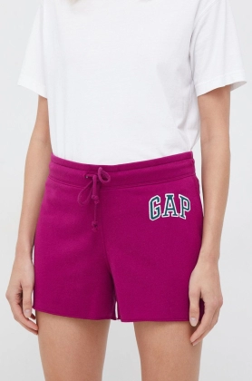 GAP pantaloni scurti femei, culoarea violet, neted, high waist
