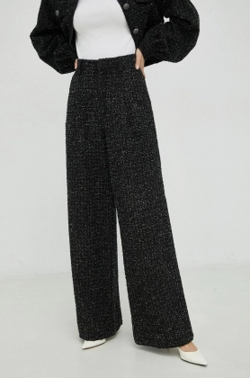 Gestuz pantaloni de bumbac Jeanetta femei, culoarea negru, lat, high waist