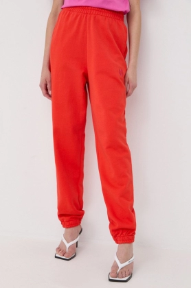 Gestuz pantaloni de trening femei, culoarea portocaliu, neted