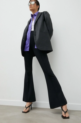 Gestuz pantaloni Vala femei, culoarea negru, evazati, high waist
