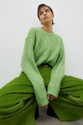 Gestuz pulover de lana AlphaGZ femei, culoarea verde