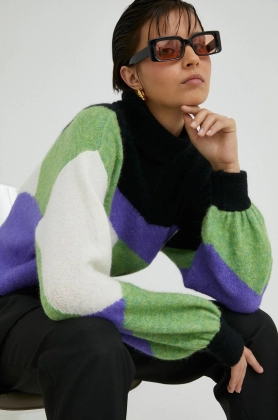 Gestuz pulover de lana femei, culoarea negru, cu guler