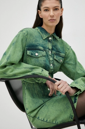 Gestuz rochie jeans Skye culoarea verde, mini, drept