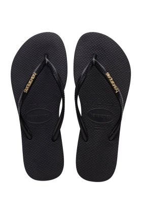 Havaianas Slapi femei, culoarea negru, cu toc plat