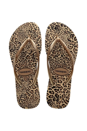 Havaianas slapi SLIM ANIMALS femei, culoarea bej, cu toc plat, 4103352.9877