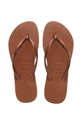 Havaianas slapi Slim femei, culoarea auriu, cu toc plat