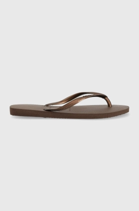 Havaianas slapi Slim femei, culoarea maro, cu toc plat