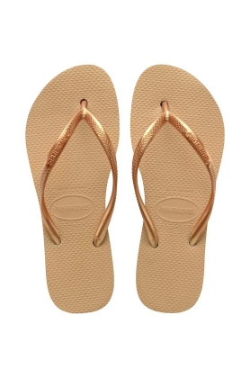 Havaianas slapi SLIM FLATFORM femei, culoarea auriu, cu toc plat, 4144537.0570