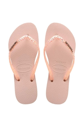 Havaianas slapi SLIM GLITTER femei, culoarea roz, cu toc plat, 4147122.5217