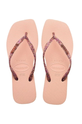 Havaianas slapi SLIM SQUARE LOGO METALLIC femei, culoarea roz, cu toc plat, 4148257