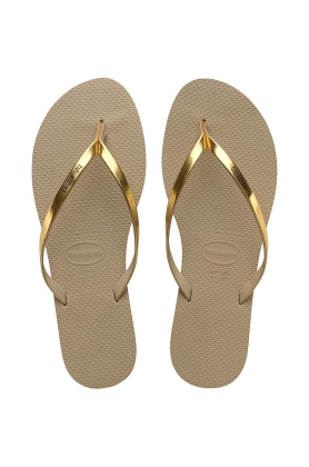 Havaianas slapi You Metallic femei, culoarea auriu, cu toc plat